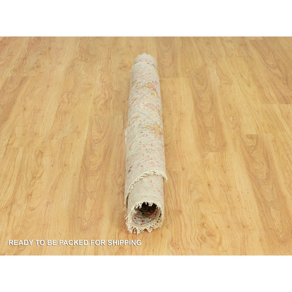 6'X6' Camel Wool And Silk Sunset Rosettes Hand Knotted Round Oriental Rug