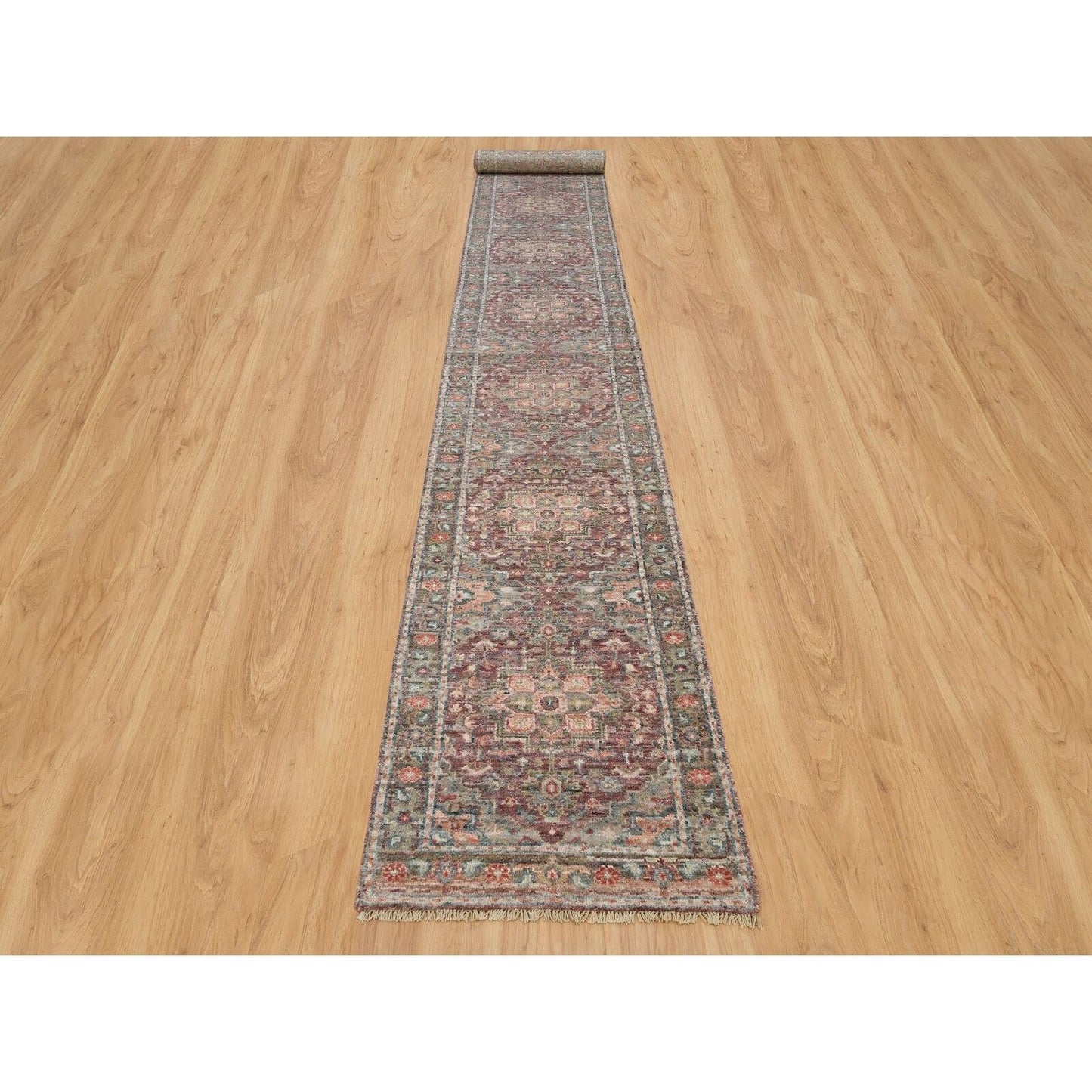2'6"X19'8" Prune Red Heriz Revival Hand Knotted All Wool Xl Runner Rug