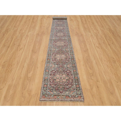2'6"X19'8" Prune Red Heriz Revival Hand Knotted All Wool Xl Runner Rug