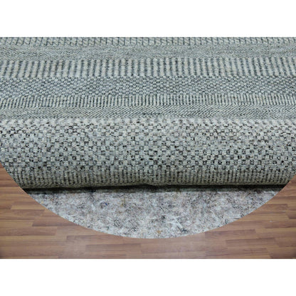 10'X10' Trout Gray Hand Knotted Modern Grass Design Undyed Wool Round Rug