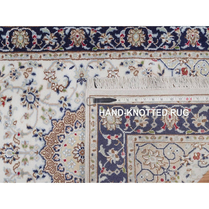 Rug 2'8"x14'4" Ivory Nain Medallion Design Wool & Silk Hand Knotted Runner