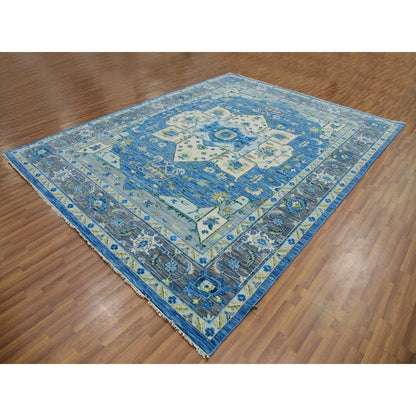 9'2"X12' Blue Soft To The Touch Seeripe Heris 100% Wool Hand Knotted Rug