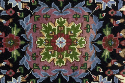 Handmade Kirman Oriental Rug Cream & Blue Floral