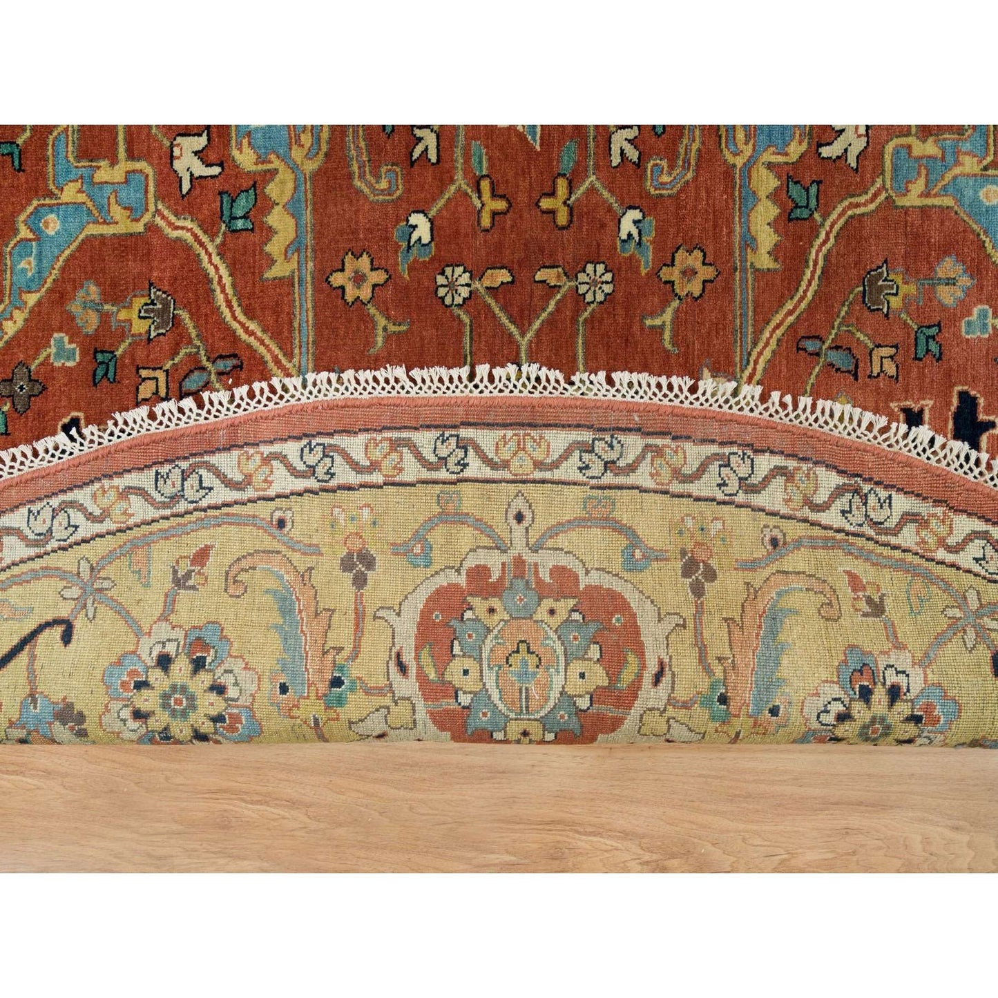 10'X10' Rust Red Fine Heris Re-Creation Wool Hand Knotted Round Rug