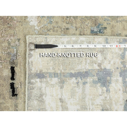 2'6"X7'9" Silver,Blue Wool-Silk Abstract Design Hand Knotted Runner Rug