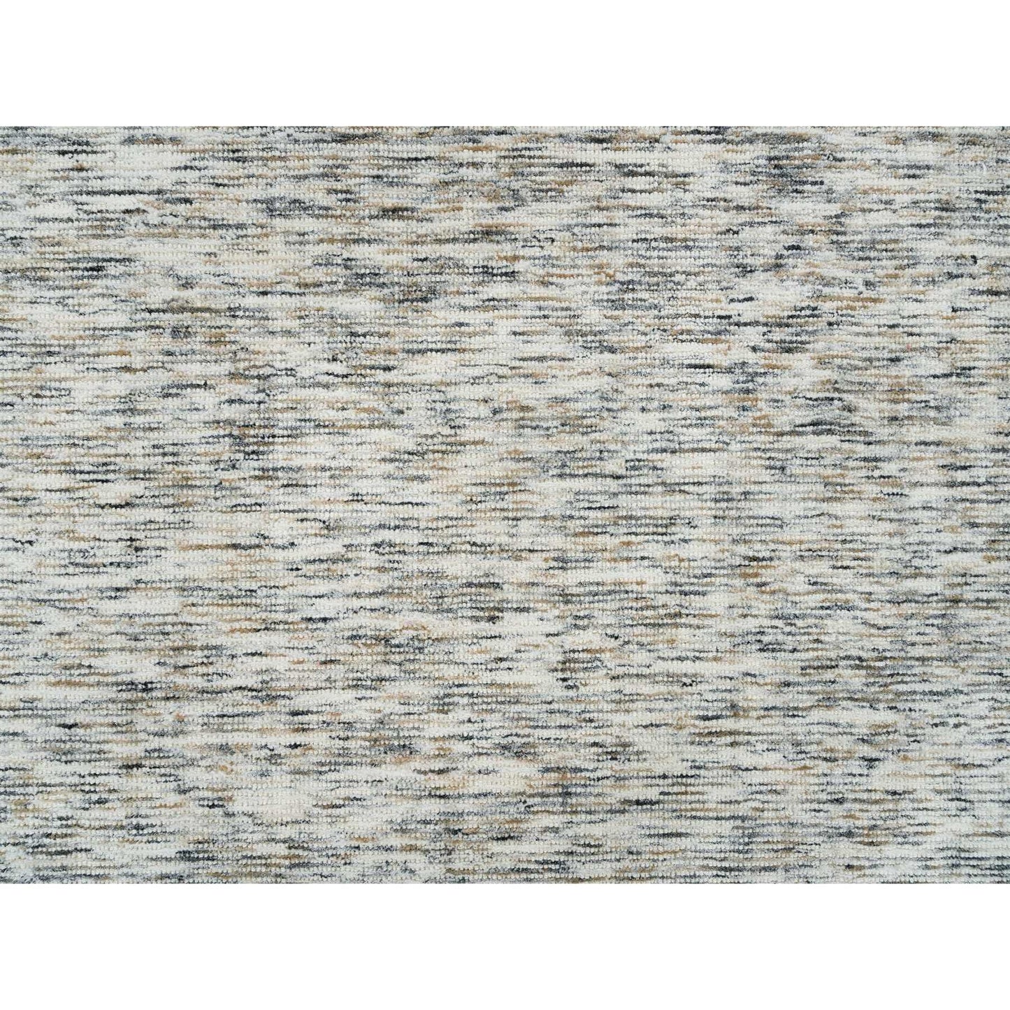 6'3"X9'1" Biege Pure Wool Hand Loomed Modern Striae Design Oriental Rug