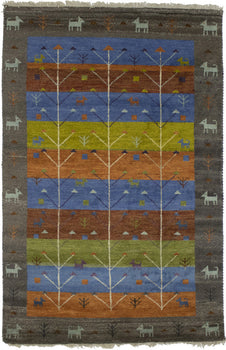 Modern Multicolored Pictorial Tribal Gabbeh Rug