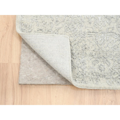 2'6"X10'1" Beige Hand Loomed Wool Silk Fine Jacquard Oriental Runner Rug