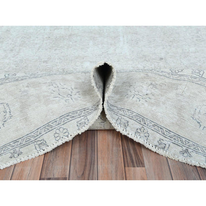 9'7"X13'2" Gray Hand Knotted Old Farsian Tebraz Worn Wool Distressed Rug