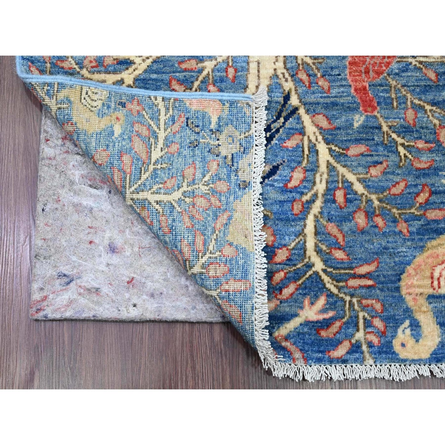 Rug 2'10"x23'6" Blue Afghan Peshawar Bird Design Wool Hand Knotted Runner