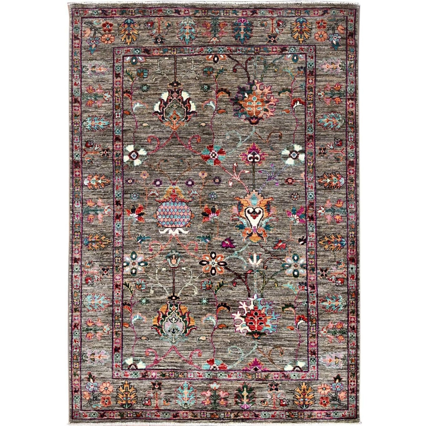 4'1"X6' Gay Hand Knotted Densely Woven Sultani Pomegranate Wool Rug