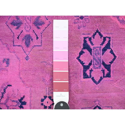 5'10"X9'1" Fuscia Pink Hand Knotted Overdyed Kazak Star Design Wool Rug