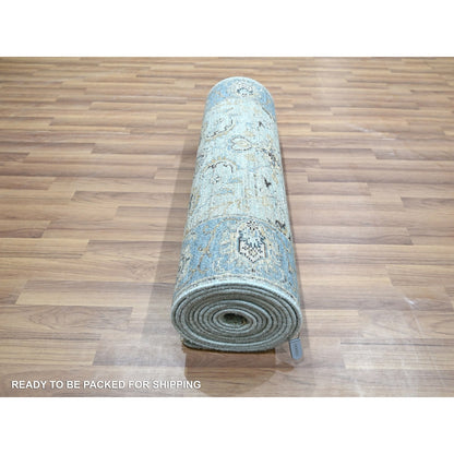 2'8"X16'1" Blue Shah Abbas Flower Design Wool Hand Knotted Xl Runner Rug