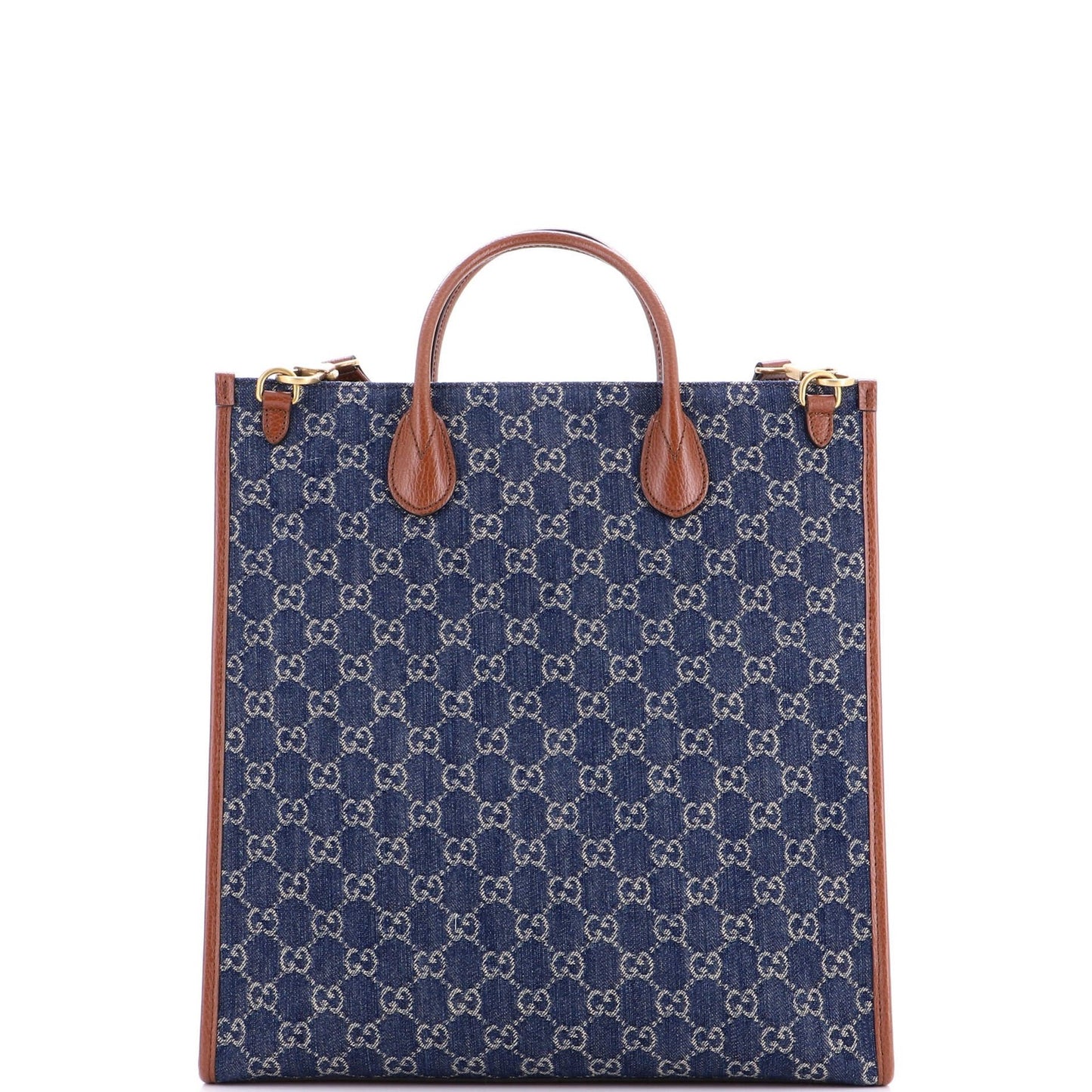 Gucci Interlocking G Patch Web Strap Convertible Tote Gg Denim Tall