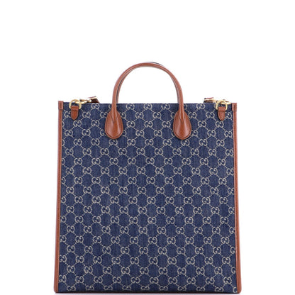 Gucci Interlocking G Patch Web Strap Convertible Tote Gg Denim Tall