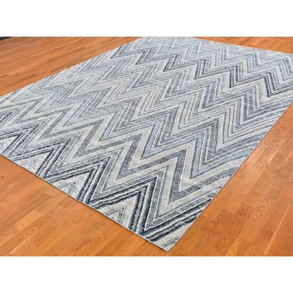 8'9"X12'2" Chevron Design Textured Wool And Pure Silk Hand Knotted Rug