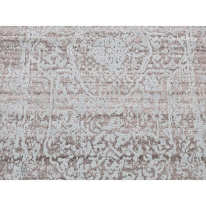 2'6''X10' Green Zoroastrian Design Hand Knotted Wool And Silk Runner Rug