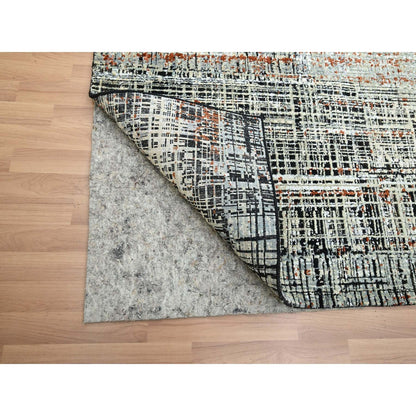 8'X10'3" Black With Beige Abstract Galaxy Design Wool Hand Knotted Rug