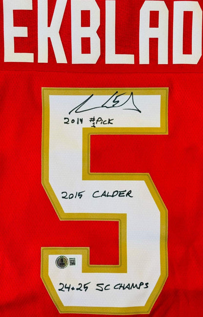 Aaron Ekblad Autographed Panthers Red Breakaway Fanatics Jersey (Beckett Witness