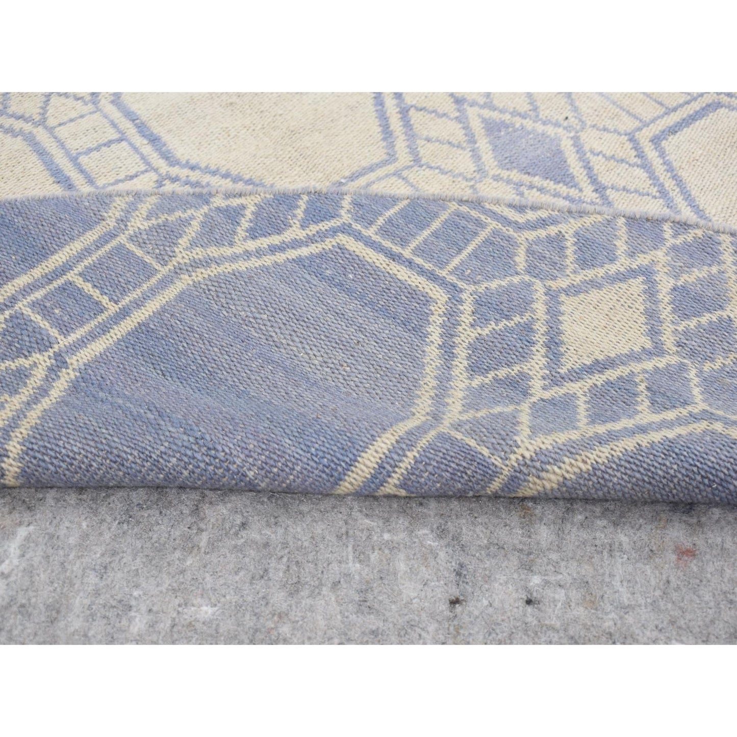 9'8"X9'8" White Wool Hand Woven Flat Weave Kilim Reversible Round Rug