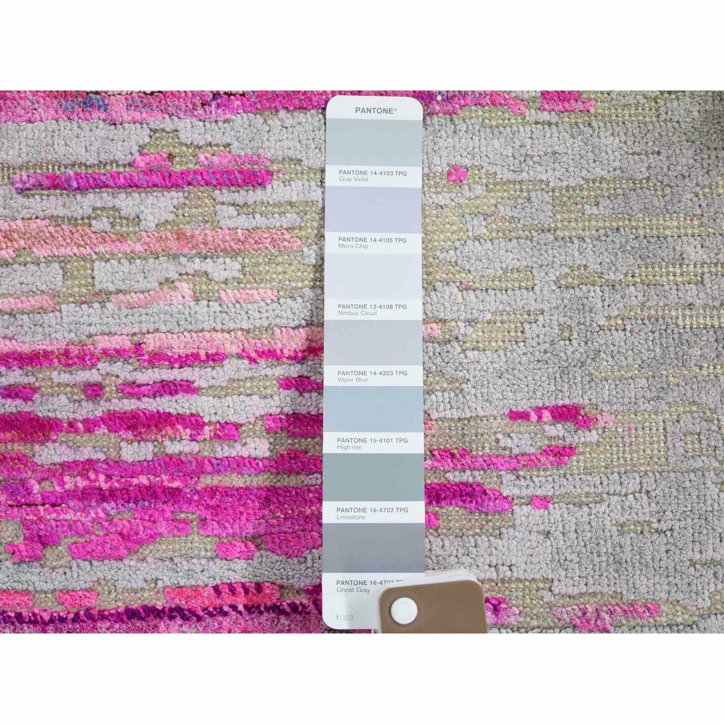 2'X2' Erased Horizontal Line Design ,Sari Silk With Tex Wool Rug