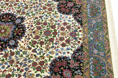 Handmade Kirman Oriental Rug Cream & Blue Floral