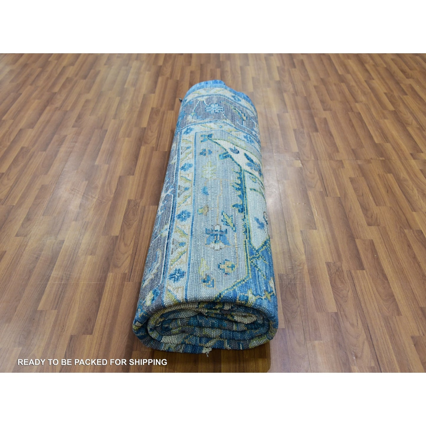 9'2"X12' Blue Soft To The Touch Seeripe Heris 100% Wool Hand Knotted Rug