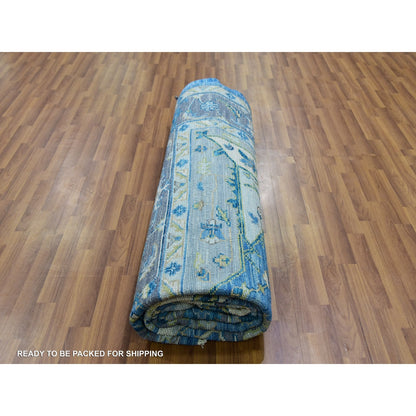 9'2"X12' Blue Soft To The Touch Seeripe Heris 100% Wool Hand Knotted Rug