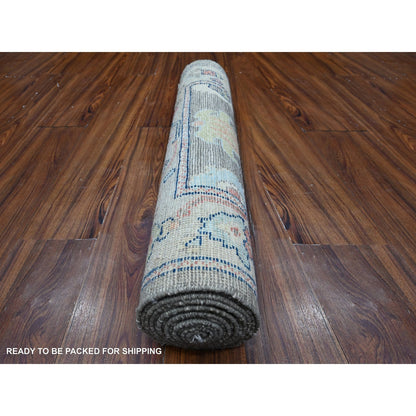 2'8"X11'9" Ash Gray Afghan Angora Oushak Wool Weft Runner Oriental Rug