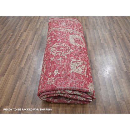7'9"X10' Red Zoroastrian Influence Design Wool & Silk Hand Knotted Rug