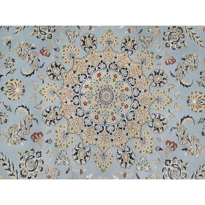 9'X9' Beau Blue Hand Knotted Nain Design 250 Kpsi 100% Wool Round Rug