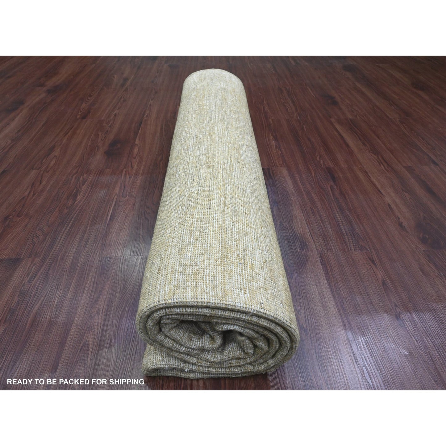 8'X9' Brown Hand Spun Ghazni Wool Solid Pattern Hand Knotted Squarish Rug