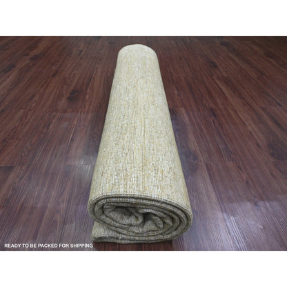 8'X9' Brown Hand Spun Ghazni Wool Solid Pattern Hand Knotted Squarish Rug