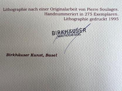 Pierre Soulages Coa Signed Op 1995 Numbered Pencil A Hand 275Ex