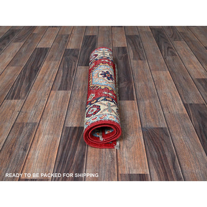 2'1"X3'1" Red Kazak With Tribal Medallions Design Wool Hand Knotted Mat Rug