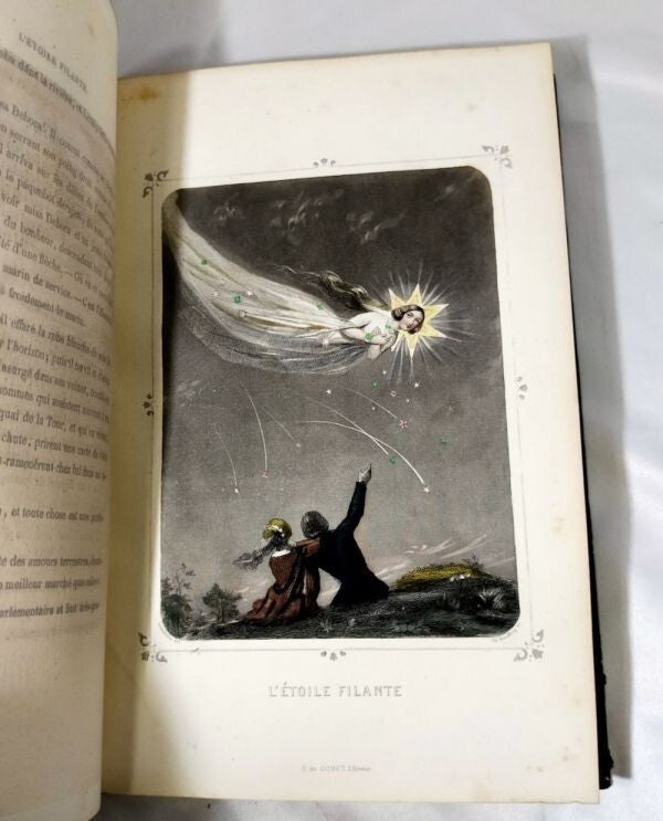 1849 J.J. Grandville Les Toiles 1St Edition Rare Hand-Colored Plates Leather
