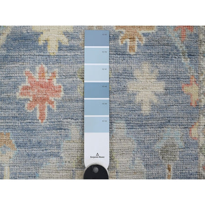 2'9"X9'9" Blue Hand Knotted Angora Oushak Leaf Design All Wool Runner Rug