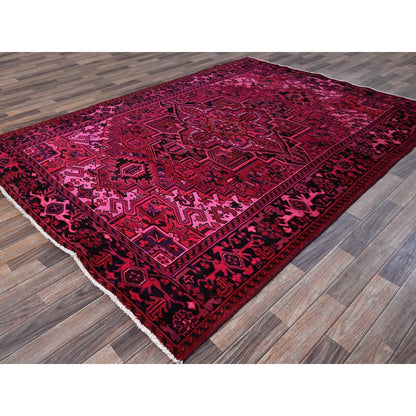 7'X9'5" Red Overdyed Semi Antique Zoroastrian Heris Hand Knotted Wool Rug