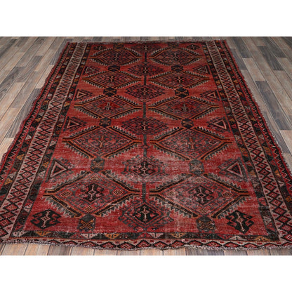 5'2"X7'2" Red Vintage Zoroastrian Balooch Hand Knotted Wool Oriental Rug