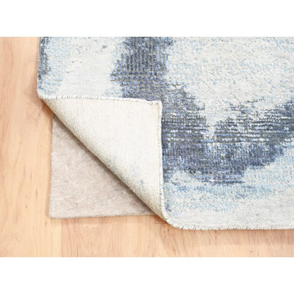 7'10"X10' Hand Knotted Black With A Mix Of Blue Modern Wool And Silk Rug