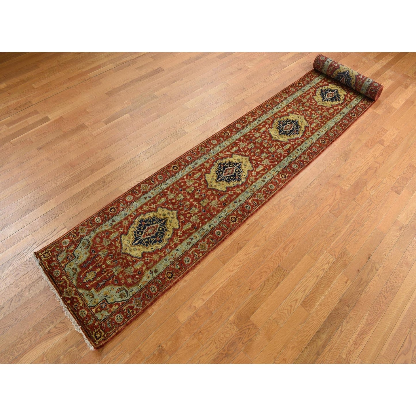 2'7"X17'7" Red Xl Antiqued Heris Hand Knotted Wool Runner Oriental Rug