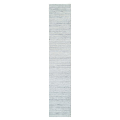 2'8"X13'10" Ivory Wool Hand Loomed Modern Striae Runner Oriental Rug