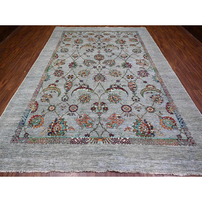 8'9"X12'1" Misty Gray Sultani With Tebraz Wool Hand Knotted Oriental Rug
