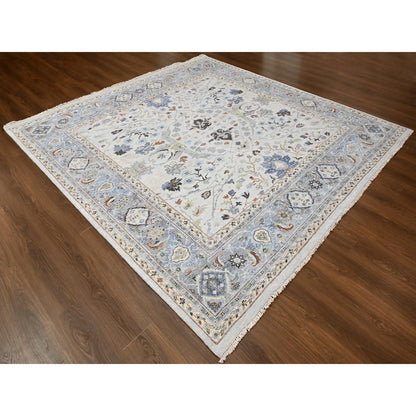 10'X10' Summer Gray Oushak All Over Floral Wool Hand Knotted Square Rug