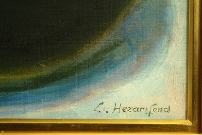 French Art Oil Painting Bowl Black Fruits Signed Leo Hezarifend