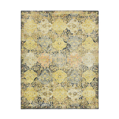 9'1"X11'9" Yellow Repetitive Emblem Design Hand Knotted Wool Oriental Rug