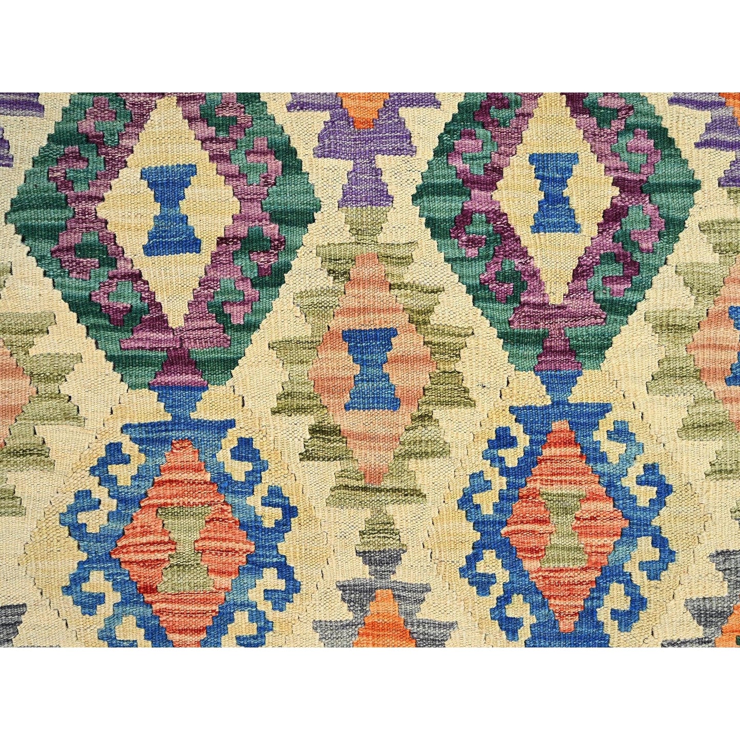 8'8"X9'7" Chiffon White Afghan Kilim Pure Wool Hand Woven Flat Weave Rug