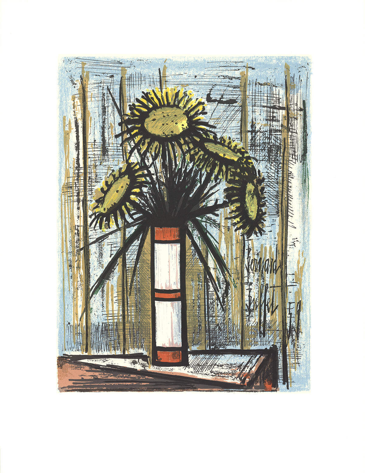 Y BERNARD BUFFET Sunflowers 33.75" x 25.75" Serigraph 1975 Modernism Multicolor
