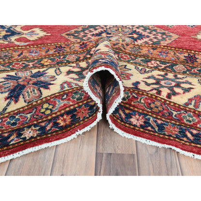 7'10"X10'6" Coral Red Natural Wool Hand Knotted Afghan Super Kazak Rug