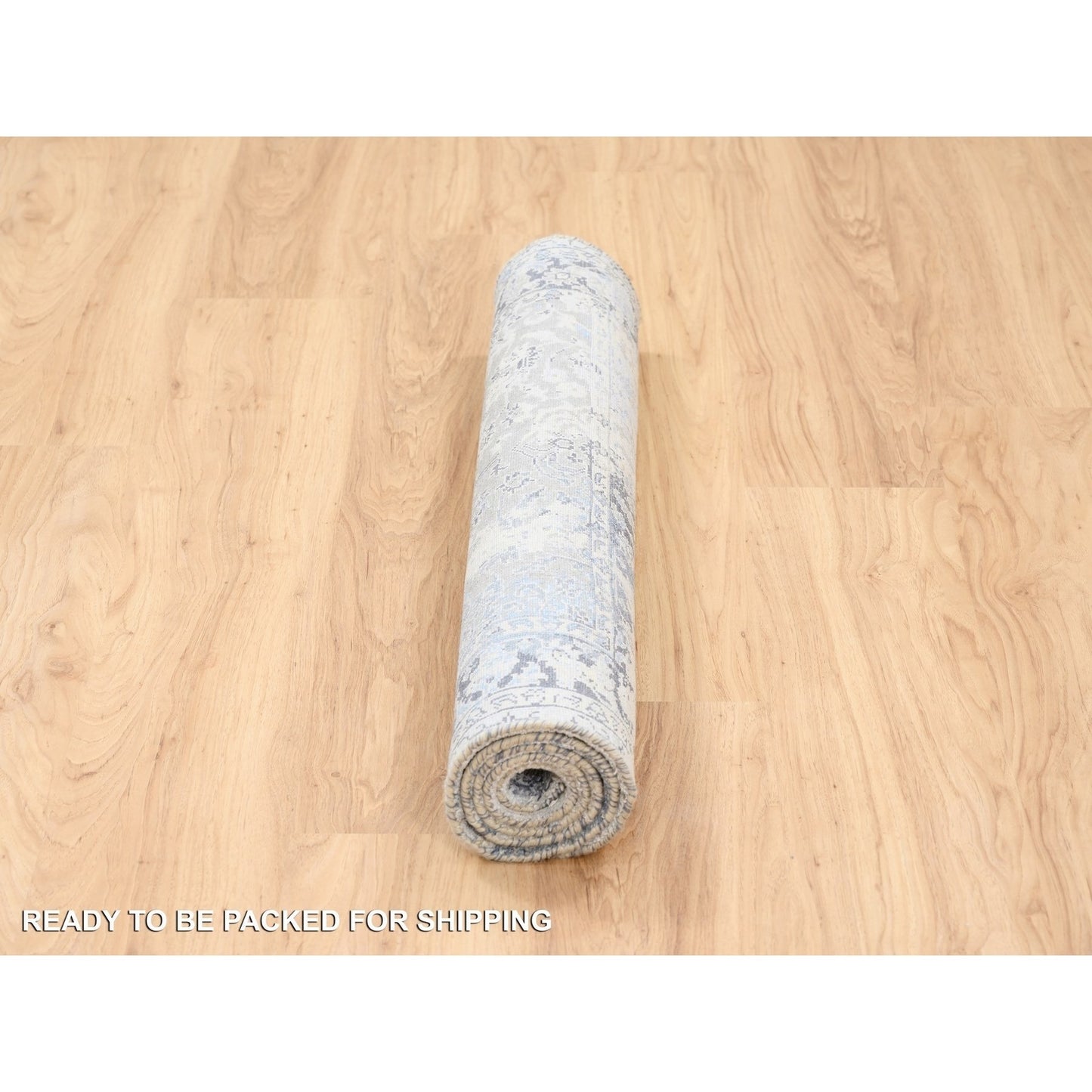 3'2"X4'10"Wool With Pure Silk Hand Knotted Gray Broken Kishoon Design Rug